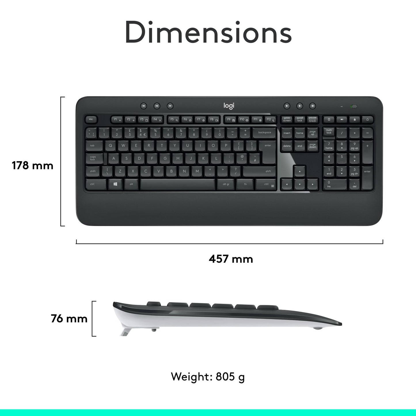 Logitech MK540 Advanced Wireless Keyboard and Mouse Combo for Windows, 2.4 GHz Unifying USB-Receiver, Multimedia Hotkeys, 3-Year Battery Life, for PC, Laptop, QWERTY UK English Layout - Black