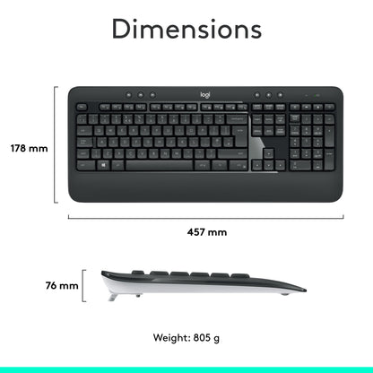 Logitech MK540 Advanced Wireless Keyboard and Mouse Combo for Windows, 2.4 GHz Unifying USB-Receiver, Multimedia Hotkeys, 3-Year Battery Life, for PC, Laptop, QWERTY UK English Layout - Black
