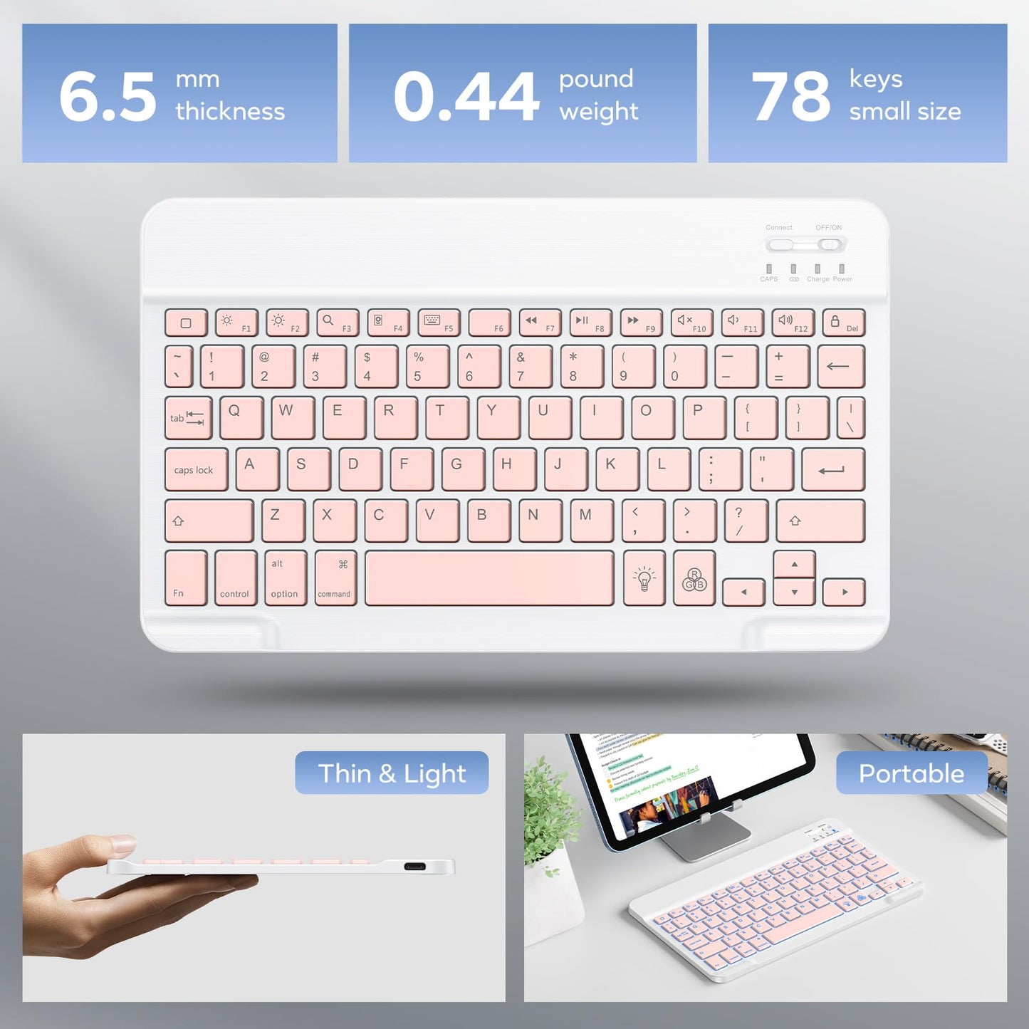 OMOTON Bluetooth Keyboard, Backlight Wireless Rechargeable Keyboard for iPad, iPad Pro, iPad mini, iPad Air with Illuminated LED (White)