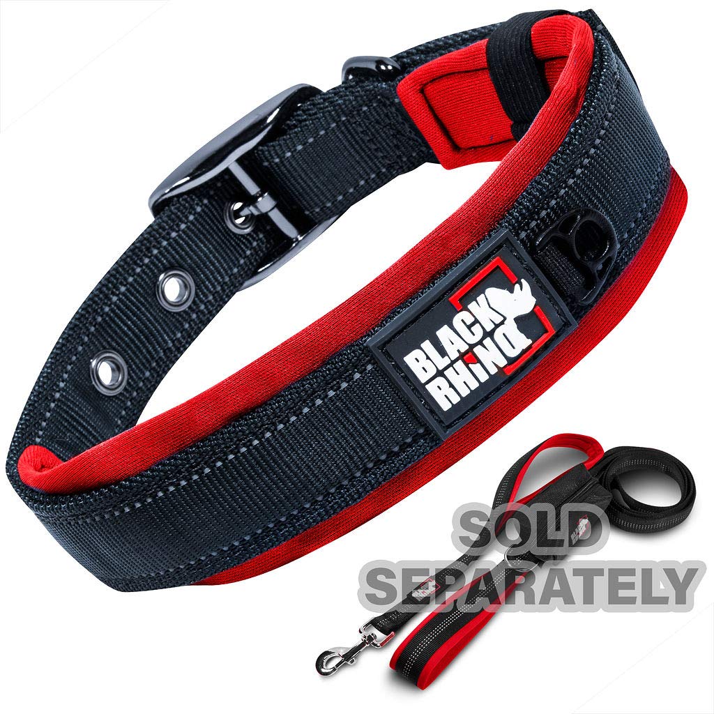 Black Rhino - The Comfort Collar Ultra Soft Neoprene Padded Dog Collar for All Breeds - Heavy Duty Adjustable Reflective Weatherproof (Medium, Red/Black)