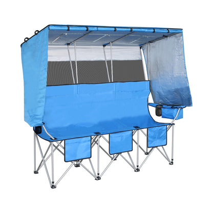 BDL 3 Person Camping Chair with Canopy Shade, Oversized Heavy Duty Camping Chair with Cup Holders & Ice Bag Portable Family Folding Chair for Outdoor, Lawn & Sports,Blue