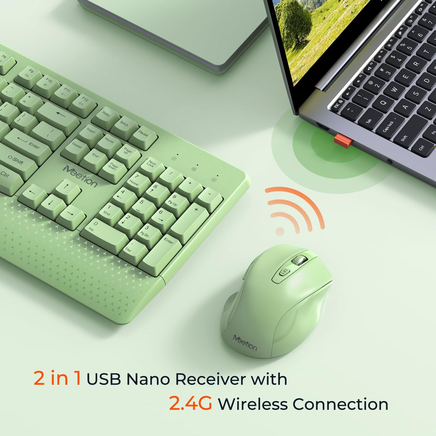 MEETION Wireless Keyboard and Mouse, Full-Sized Cordless Keyboard with Wrist Rest and 3 DPI Adjustable Mouse, Keyboard and Mouse Set with 2.4GHz USB Receiver, for PC/Computer/Laptop/Windows/Mac, Pink