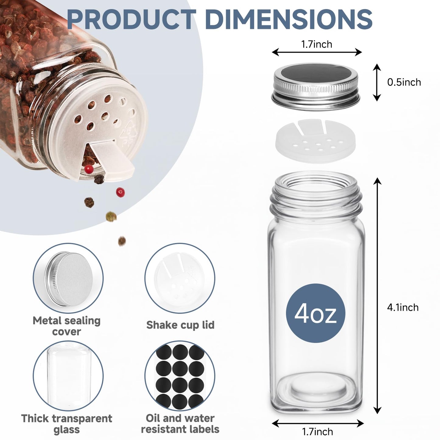 DIDITIME Spice Rack Organizer with 24 Glass Jars and 60 Labels, 4-Tier Seasoning Organizer for Cabinet, Countertop, Pantry or Wall Mount, Rust-Resistant Carbon Steel Spice Jar Set with Marker