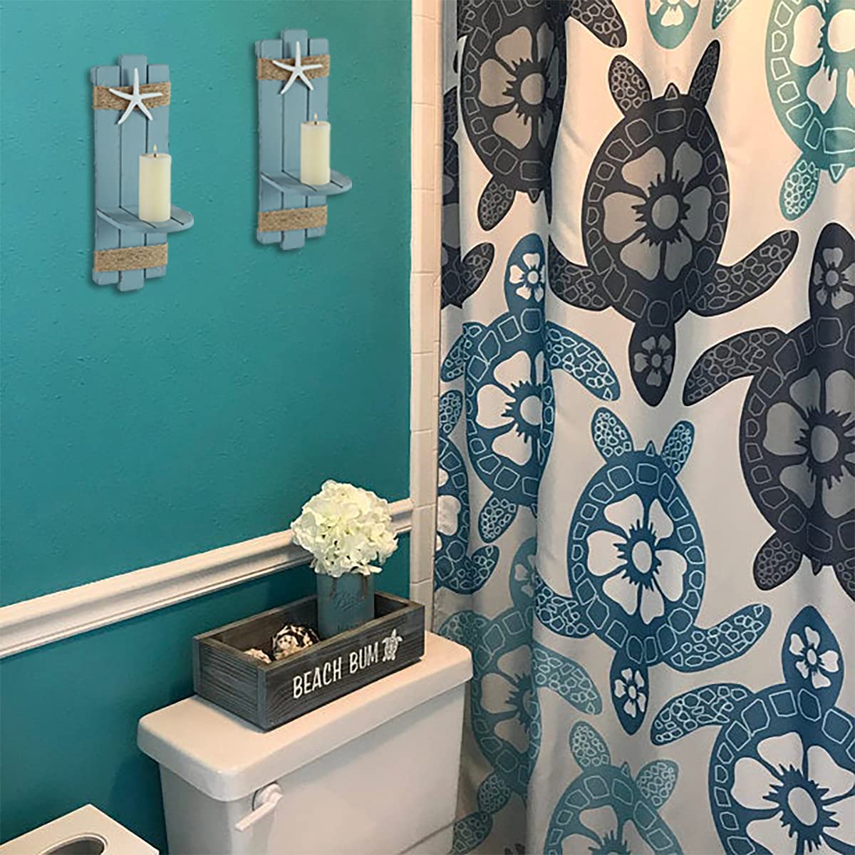 SOMTO Beach Starfish Wall Candle Sconces Decor,Ocean Themed Wall-Mount Candle Holders, Coastal Farmhouse Nautical Rustic Decorations for Bathroom, Living Room, Dining Room and Office, Set of 2
