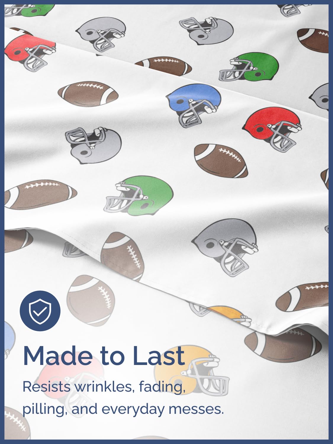 Kids Twin Size Bed Sheet Set - 3 Piece Kids Loft Bed Sheets - American Football Themed bedding - Soft, Cute and Cozy - Breathable & Machine Washable - Helmet Bed Set for Boys, Girls, Teens & Toddlers