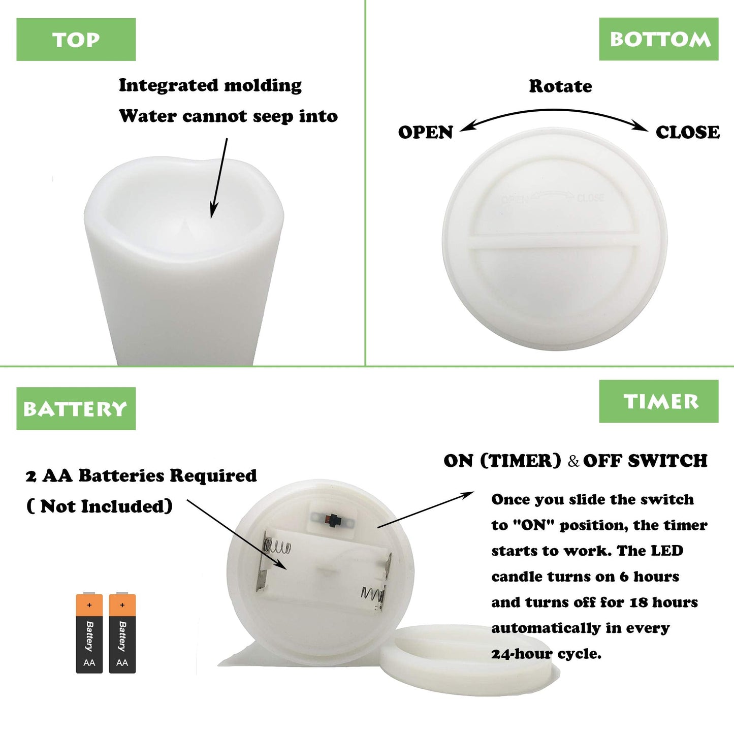 Waterproof Outdoor Flameless Pillar Candles with Timer Battery Operated Electric LED Candle Set for Gift Home Décor Party Wedding Supplies Garden Halloween Christmas Decoration, 2 Pack, 3” x 7”