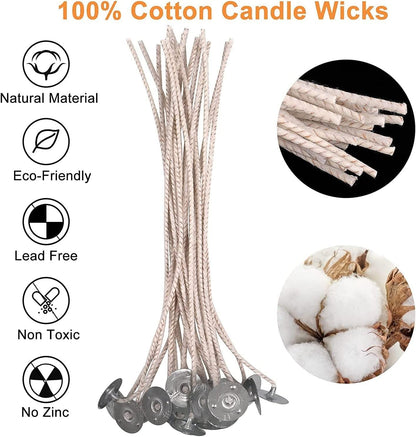 100pcs CD 6 Wicks for Soy Candles, 6 inch Pre-Waxed Candle Wick for Candle Making,Thick Candle Wick with Base