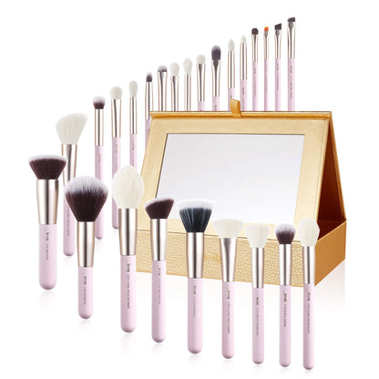 Jessup Brand 25pcs Professional Makeup Brush Set Beauty Cosmetic Foundation Powder Blusher Eyeshadow Blending Highlight Concealer Natural-Synthetic Hair Brushes Set (Pearl White/Silver)