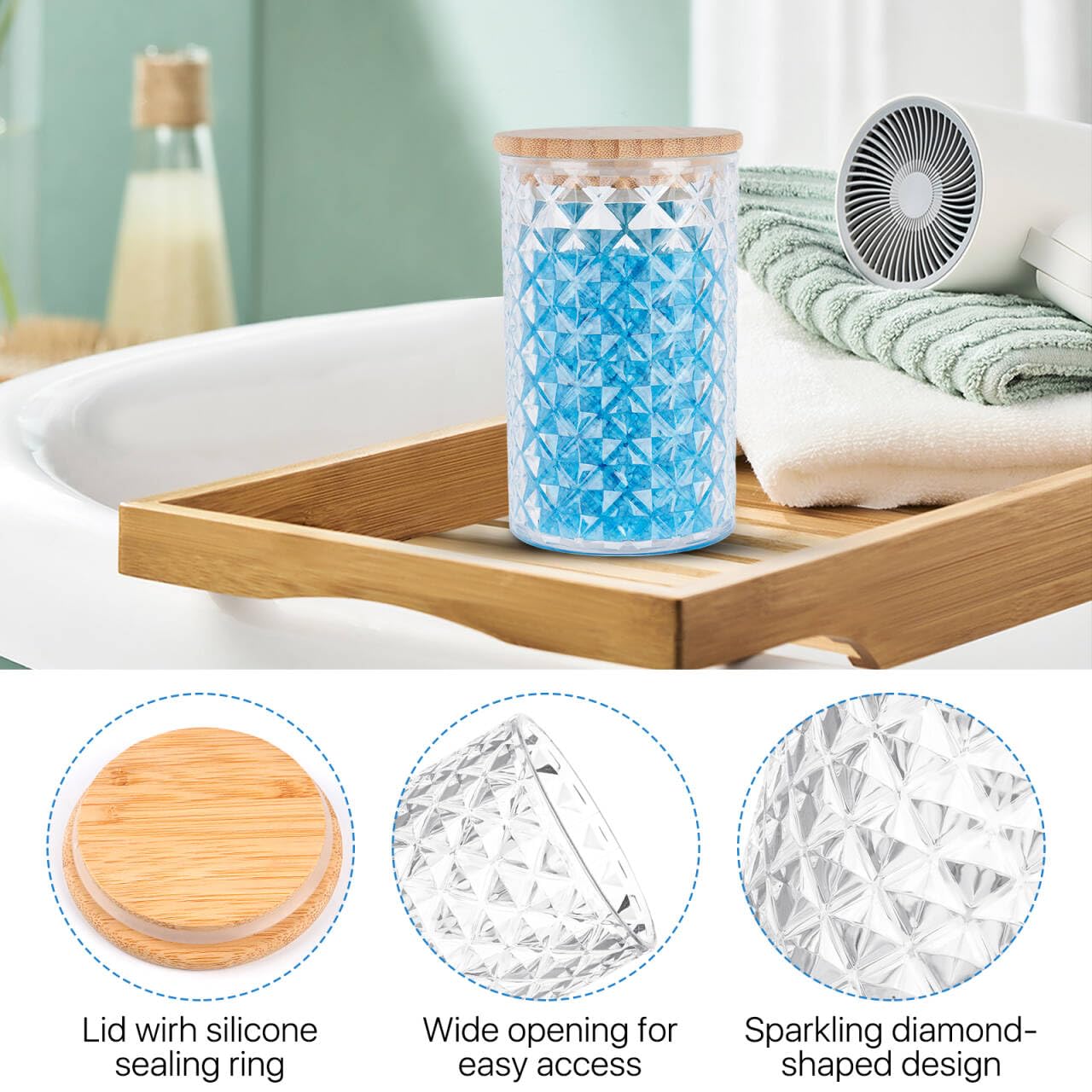 Worldity 1000ML/33OZ Acrylic Bath Salt Container, Anti-shatter Bath Salt Jars with Airtight Lids & Wooden Scoop, Acrylic Jars with Lids for Coffee, Sugar, Cookie, Bath Tub Accessories for Women