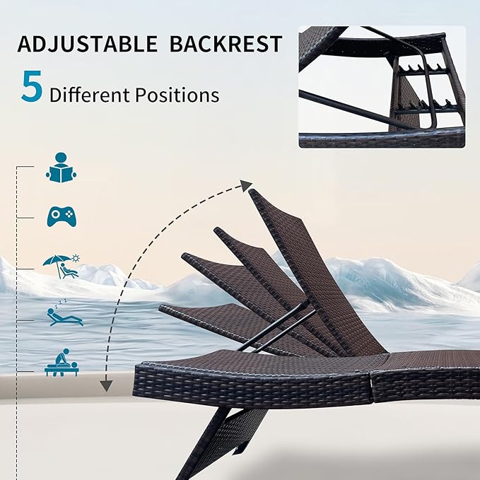 Set of Foldable Long Reclining Patio Seating Chairs, 2 Folding Chairs Patio