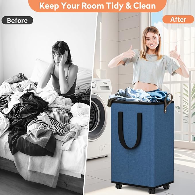 Laundry Basket with Wheels, Collapsible Laundry Baskets, Laundry Hamper with