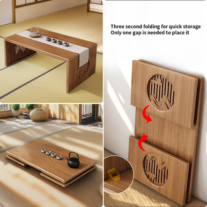 teyeard Japanese Folding Coffee Table, Foldable Low Coffee Tables, Bamboo Floor Table Desk for Sitting on The Floor, No Assembly, Portable Living Coffee Table (39.4 Inch)