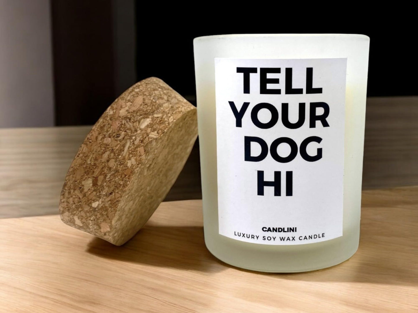 Tell Your Dog Hi | Luxury Candle Soy Wax Vanilla Blend | Unique Funny Gift for Dog Lovers | Gift Box Included