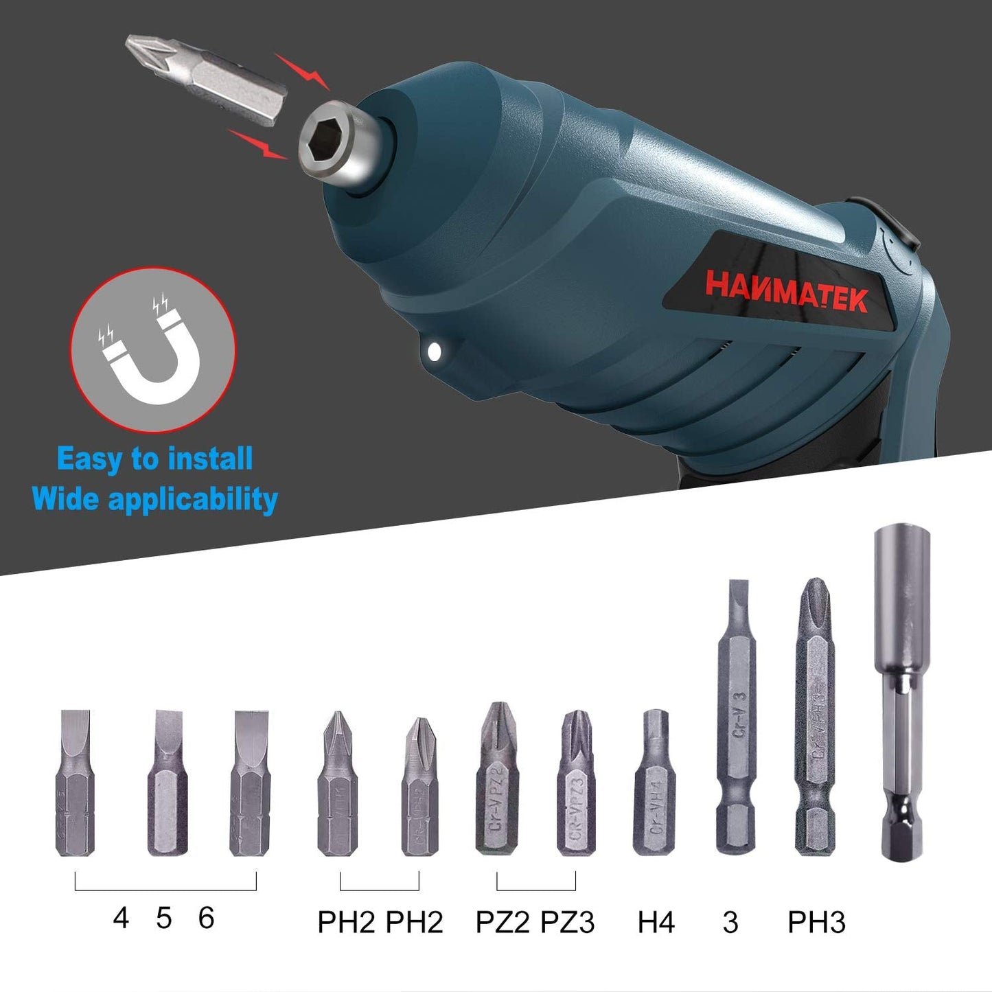 HANMATEK Electric Screwdriver Cordless Screwdriver Tool Rotated 90 Degrees with Rechargeable Battery & LED Light for Home DIY