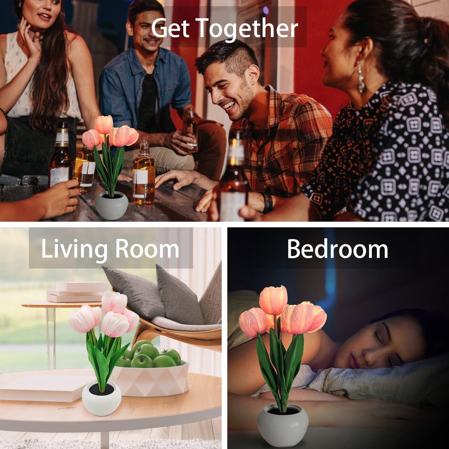 GOUTOOL Flower Table Lamp Tulip Desk LED Night Light for Home Living Room Decor Artificial Flower with Vase Table Centerpieces for Birthday Holiday Party Wedding Room Decoration (Pink)…
