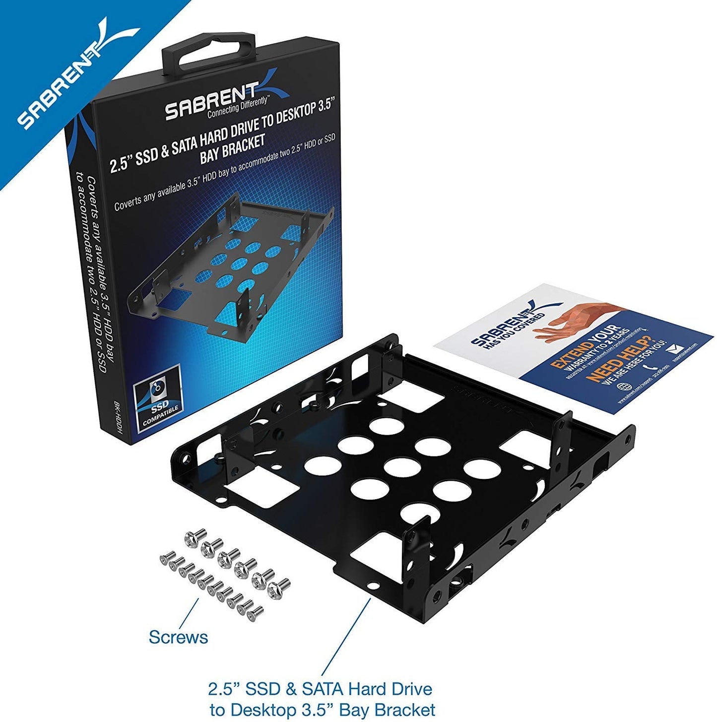 SABRENT 2.5" HDD SSD to 3.5" mounting frame, Internal hard disk mounting kit adapter, removable frame bracket kit Compatible with all types of 2.5" hard drive / SSD, Screw pack included (BK-HDDH)