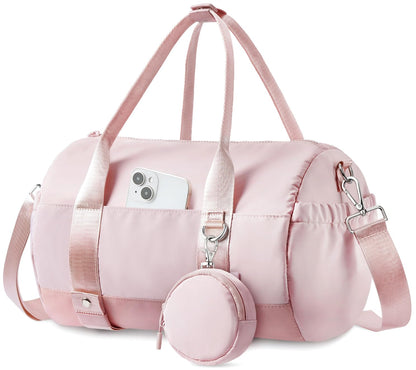 TOPEAST Small Gym Bag for Women, Mini Sports Yoga Bag with Yoga Mat Holder, Small Pink Gym Bag Overnight Weekender Duffle Handbag for Travel Dance Workout