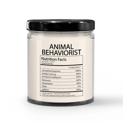 Funny Gifts for Animal Behaviorist Nutrition Facts Label - Christmas Candle for Animal Psychologist Staff Employee Boss Manager - Thank You, Birthday - Vanilla Scented Soy Wax, 9oz