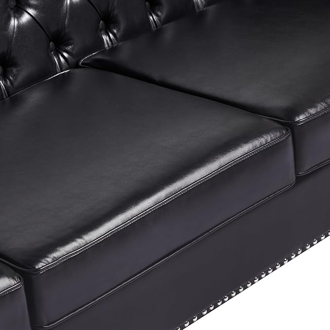 LEVNARY Chesterfield Loveseat Leather, Upholstered Sofa