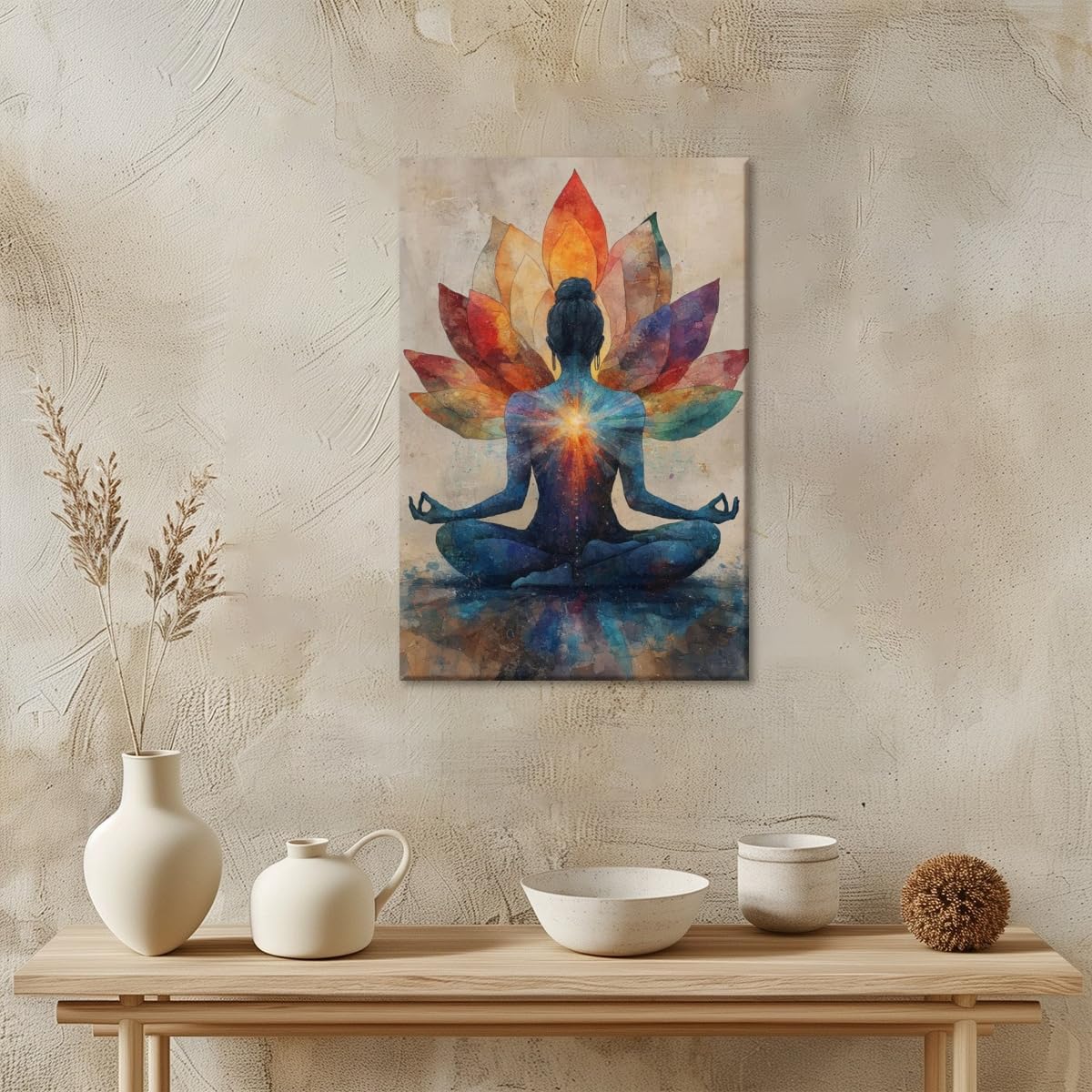 Meditation Wall Art Colorful Meditation Lotus Poster Chakra Energy Canvas Print Yoga Room Home Decor 12x18inch Unframed
