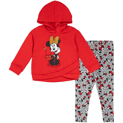 Disney Minnie Mouse Big Girls Fleece Hoodie and Leggings Outfit Set Red 14-16