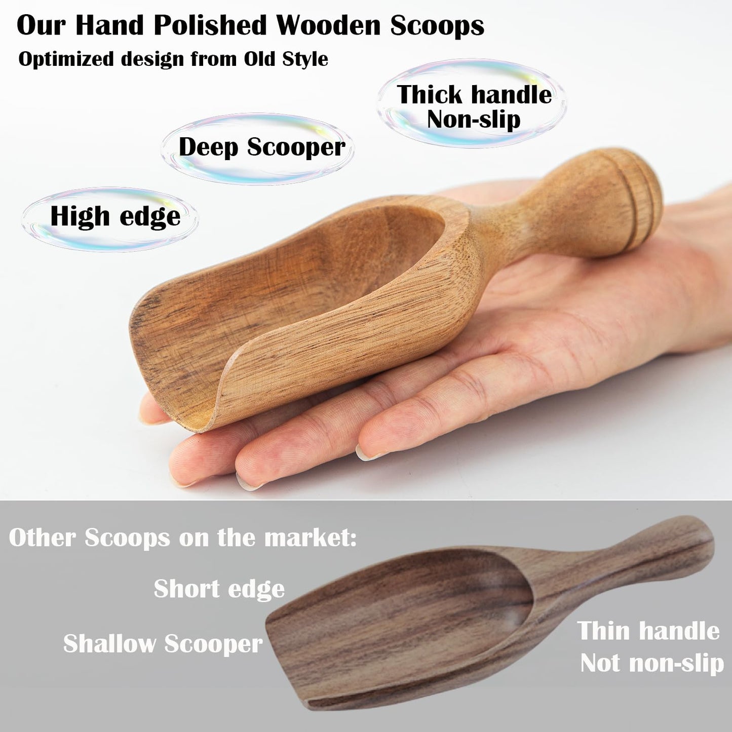 Big Coffee Scoops Shovel,Large Ground Coffee Scoop 3PCS Large Wooden Scoops for Jars 5.9″ Acacia Measuring Spoons for Coffee, Kitchen Scoop for Tea,Coffee, Powder, Bath Salts,Laundry -Multifunctional