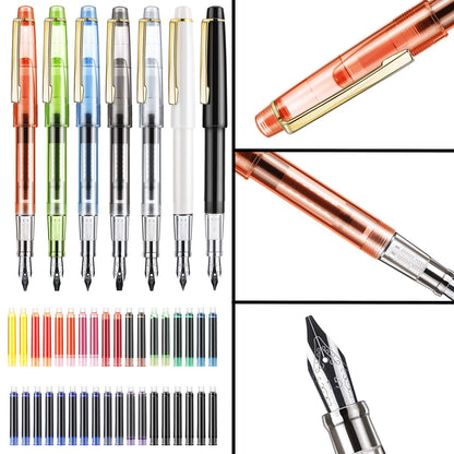 GC QUILL Calligraphy Set Fountain Pens 7 Different Size Nibs and 36 Assorted Ink Cartridges Kit for Calligraphy Lettering - Complete Easy Learning Set for Beginners F736