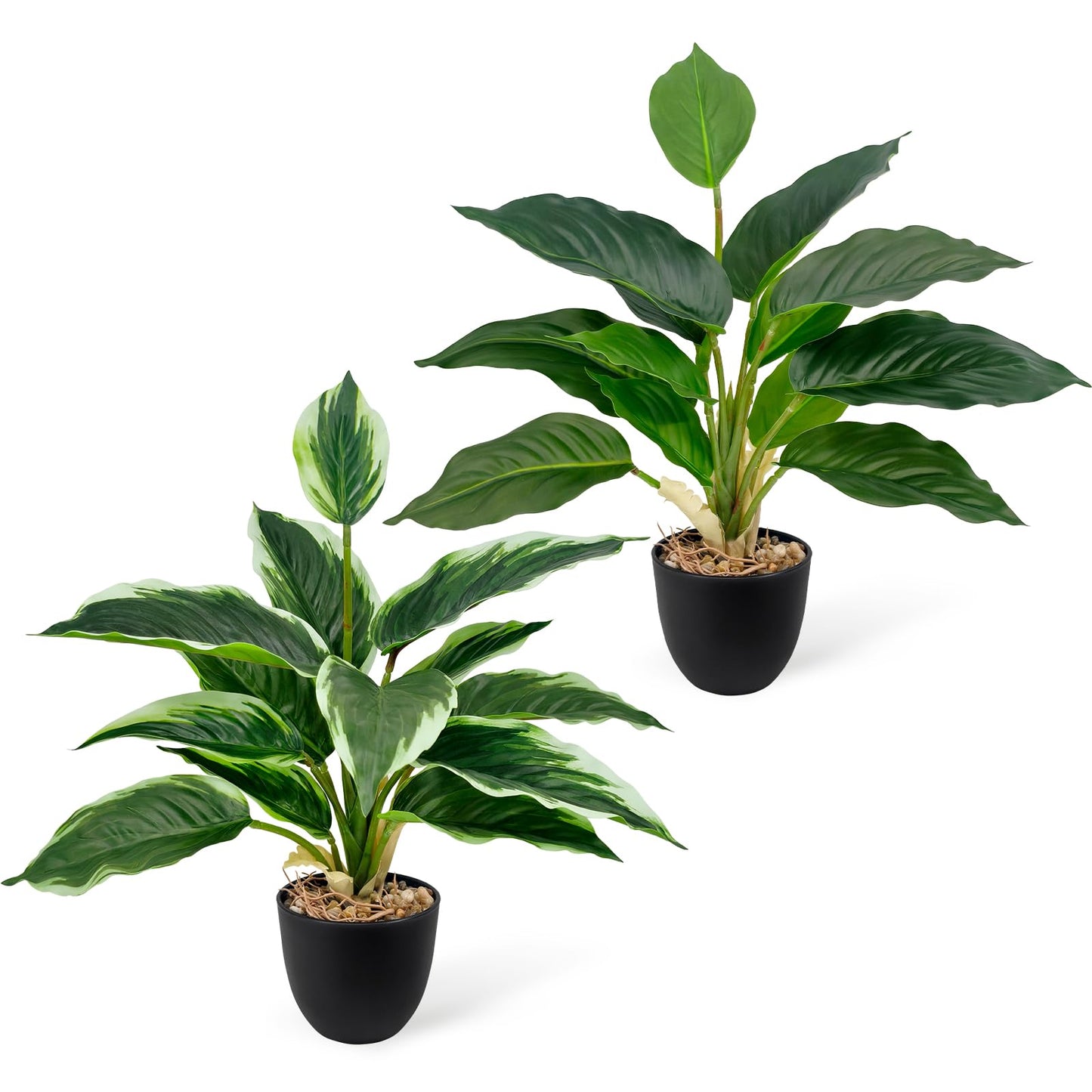 VUAHAUL 2 Pack Artificial Potted Plants, 16" Fake Plants Indoor in Black Pots for Home Bathroom, Office Desk, Shelf - Realistic Faux Greenery for Living Room, Kitchen, Farmhouse Decor