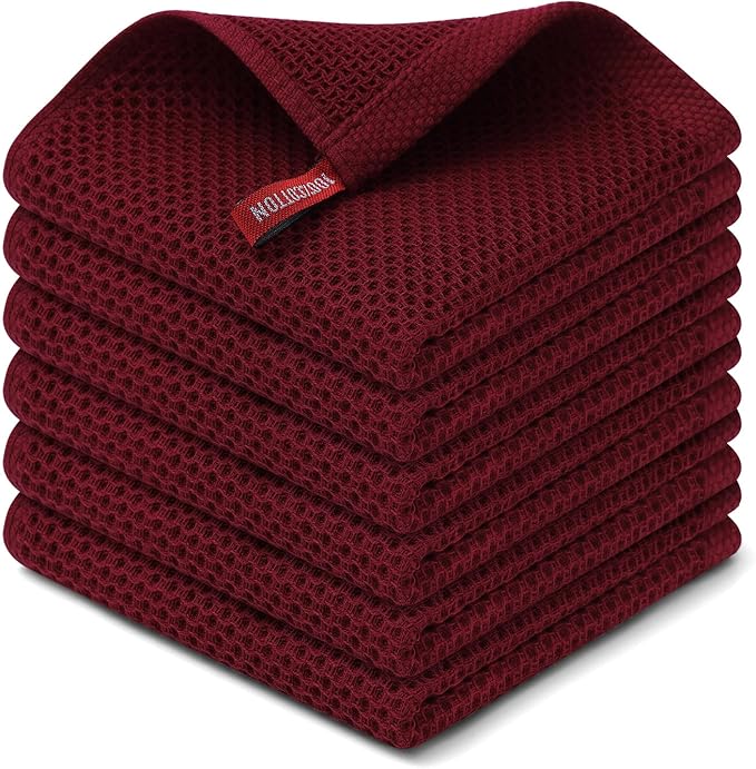 Kitinjoy 100% Cotton Kitchen Dish Cloths, 6 Pack Waffle Weave Ultra Soft