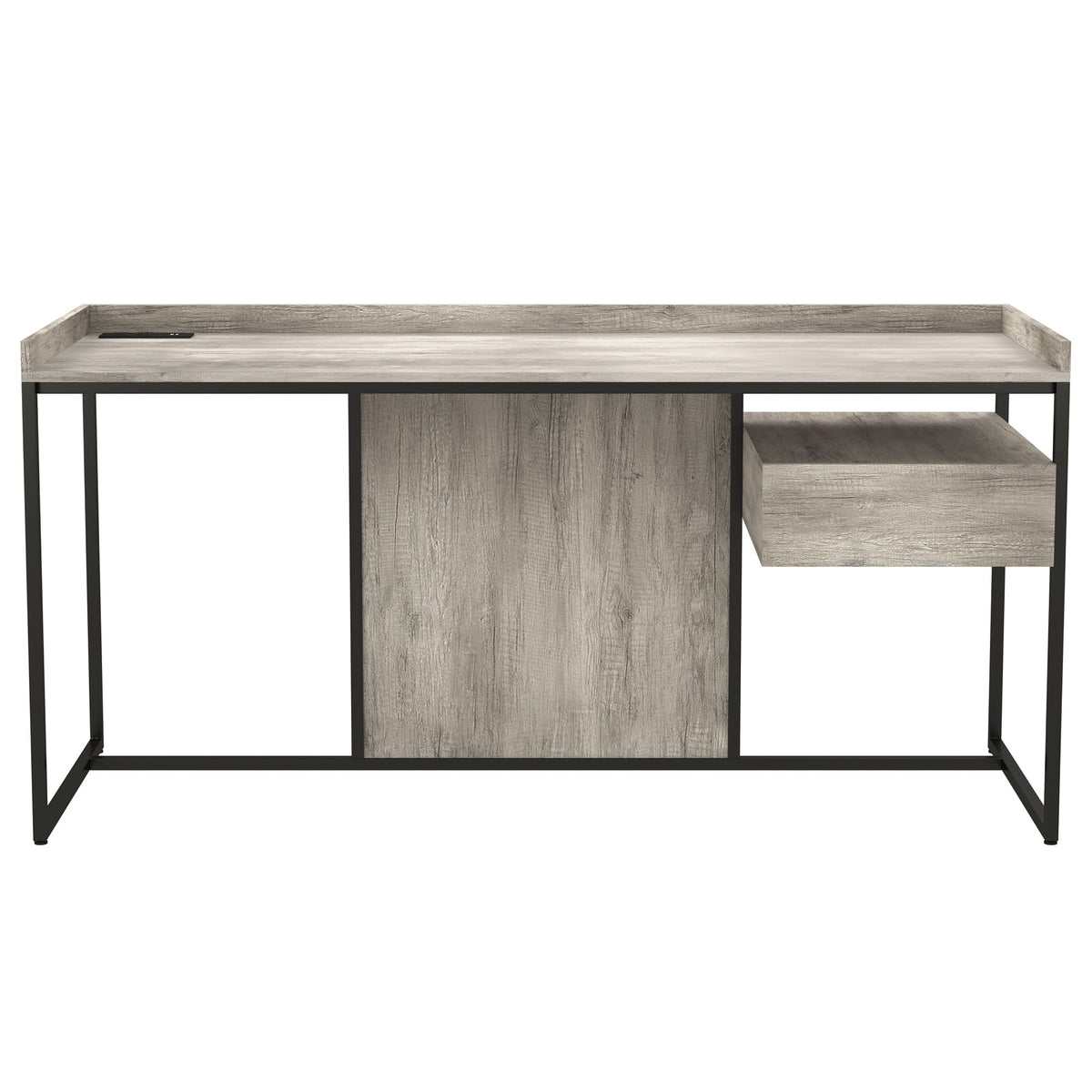 24/7 Shop at Home Lochlan Industrial 1 Drawer Metal Writing Desk with USB Port, Power Outlet, 1 Shelf for Workstation, Home Office, Study Room, Matte Black and Light Gray