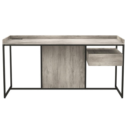 24/7 Shop at Home Lochlan Industrial 1 Drawer Metal Writing Desk with USB Port, Power Outlet, 1 Shelf for Workstation, Home Office, Study Room, Matte Black and Light Gray