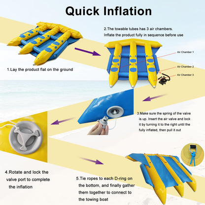 GONFLABLE Inflatable Flying Fish Towable Tubes for Water Park, Heavy Duty Water Sport Towable, Recreational Banana Fishing Towable Tubes for Lake River Ocean Boating(6 Person)