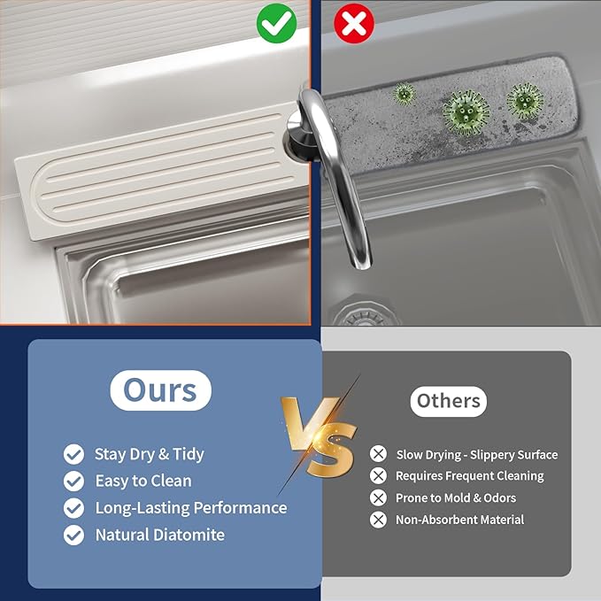 Kitchen Faucet Mat, Quick Drying Diatomite Sink Faucet Mat Splash Guard