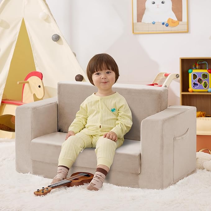 Kids Couch, 2-in-1 Toddler Chair Comfy 1-3 Years, Convertible Kids Chair