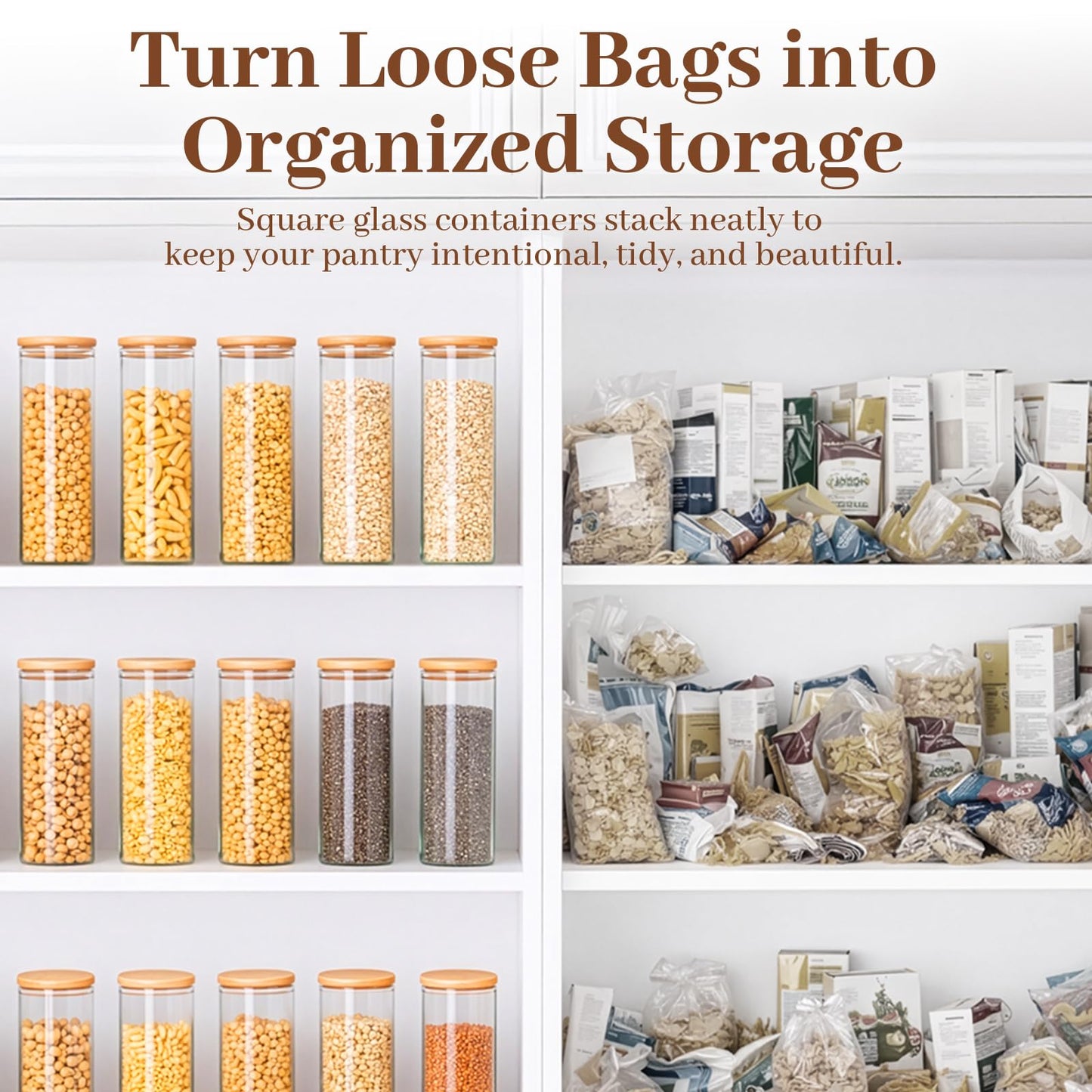 77L Stackable Glass Food Storage Containers with Lids [Set of 8 ], Airtight Glass Canister for Kitchen & Pantry Organization, Clear Borosilicate Jars for Pasta, Cereal, Flour, Sugar, Nuts