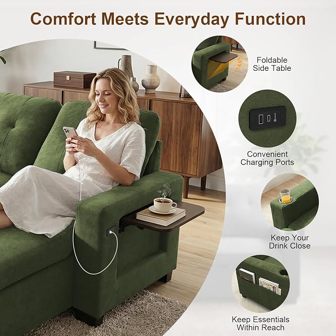 KCGKCG 82" L Shaped Sleeper Sofa Bed, Pull Out Sectional Couch