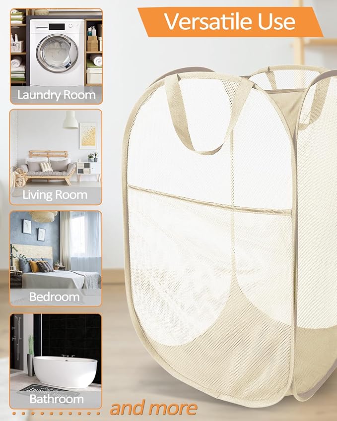 Durable Collapsible Laundry Baskets- Reinforced Mesh Pop Up Laundry Hamper