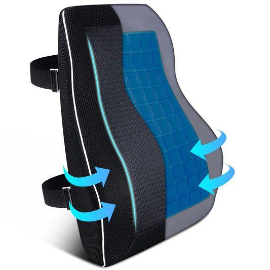Gel Lumbar Support Pillow for Office Chair Car Gaming Chair Lower Back Pain Relief Back Support, Cooling Memory Foam Cushion for not Stand The Heat, 3D Mesh Cover Ergonomic Orthopedic Back Rest