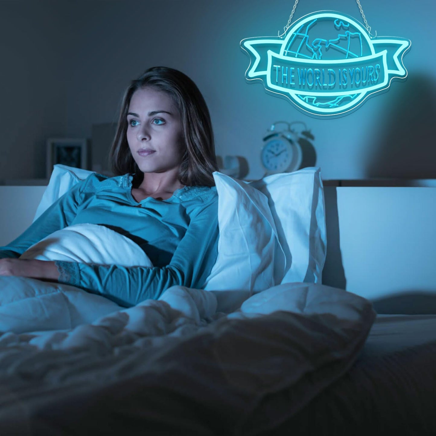 The World Is Yours Neon Sign Motivational Blue LED Neon Light for Classroom, Bedroom Man Cave Wall Decor Dimmable, Unique Birthday Christmas Gift for Kids, Teens, Adults