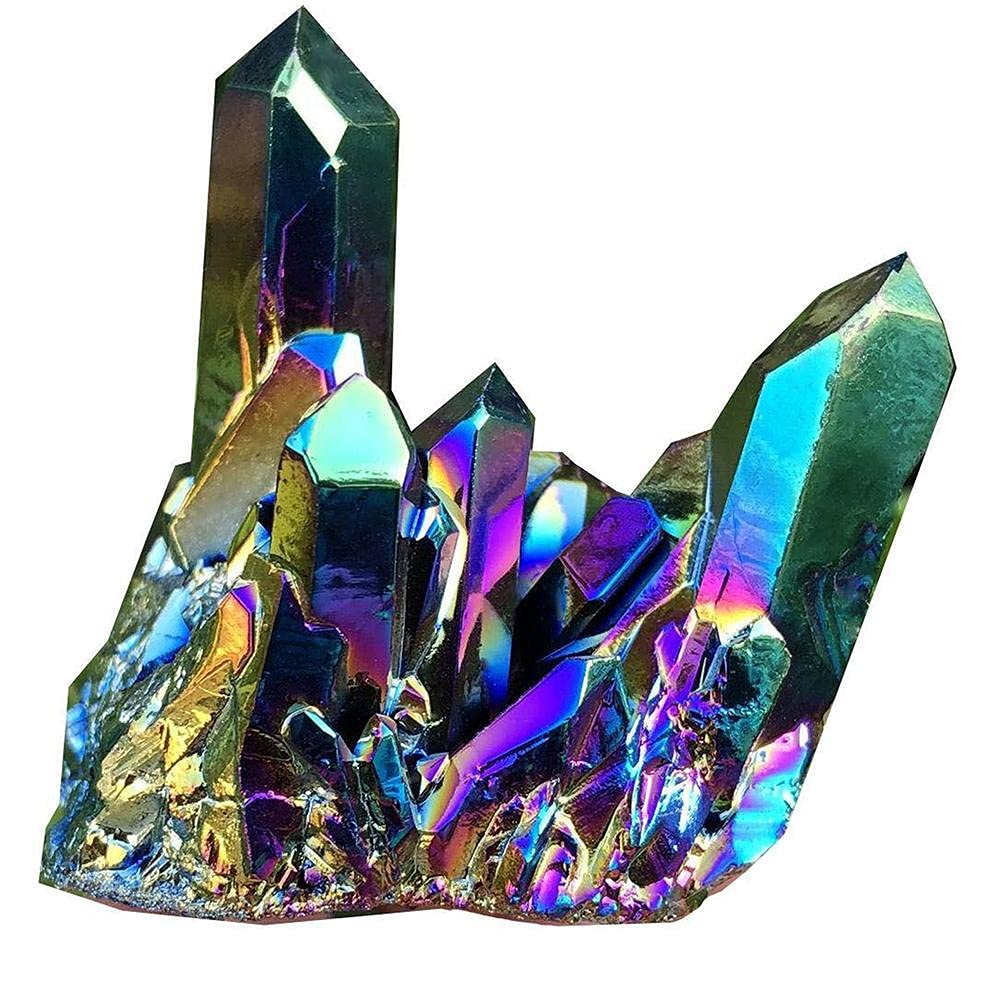 Phefop Rainbow Crystal Cluster Stone Rock Crystal Cluster Geode Specimen, Rough Polished and Electroplated with Random Shape for Home Decor (Pink)