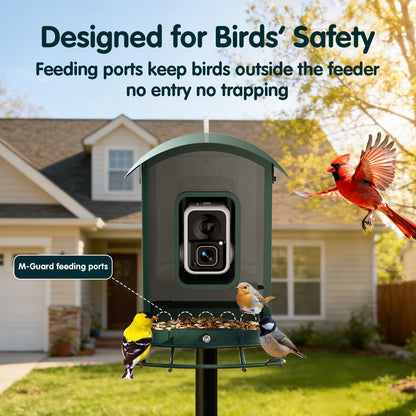 Humbirdy Bird Feeder with Camera, 4K Ultra HD Video with 30fps Live View, 10x Slow Motion, No Subscription, Solar Powered AI Smart Bird Feeder with Camera, 2.4G/5G Wi-Fi, Durable Metal,Bird Lover Gift
