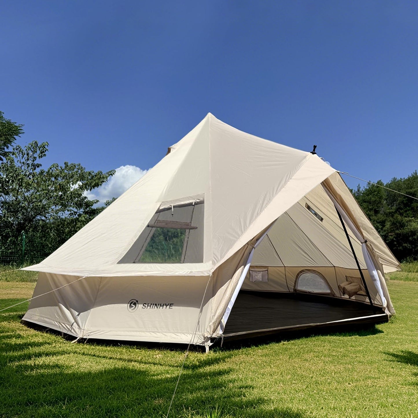 Bell Yurt Tent, Waterproof Luxury 4 Season Hot Tent with Stove Jack/Air Conditioner Vents/2 Skylight for Family Outdoor Camping Oxford Glamping Tents for All Year Living (3M- 97 sq. ft yurt)