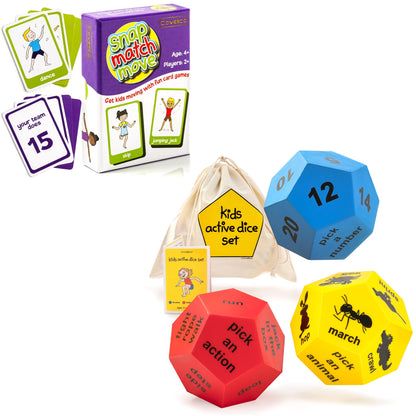 Covelico Kids Exercise Cards & Dice Set – 52 Activity Cards & 3 Foam Dice, Recess Toys, PE Equipment, Gross Motor Games for Kids 3–5, Indoor & Outdoor