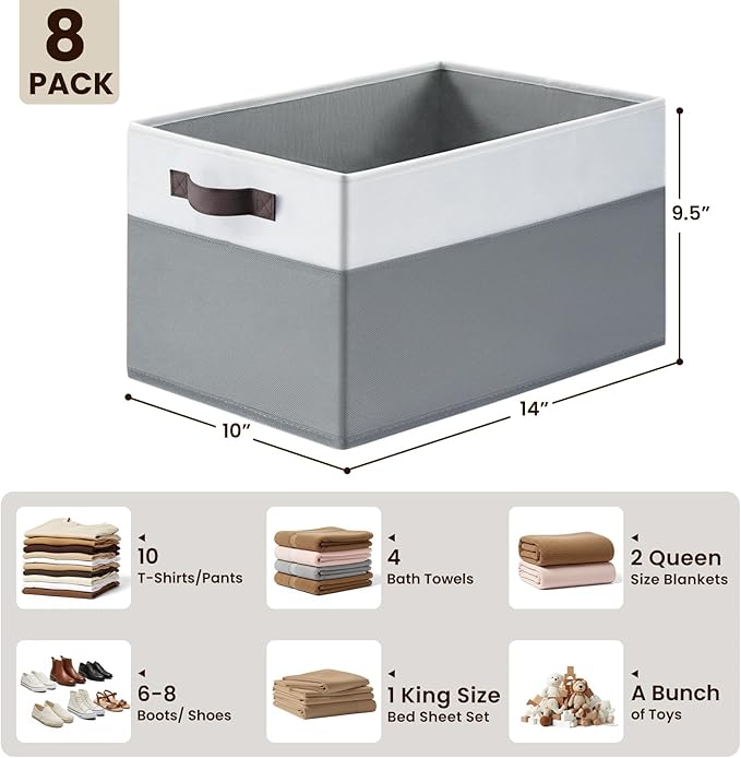 Criusia Large Storage Baskets 8 Pack Versatile Fabric Storage Bins