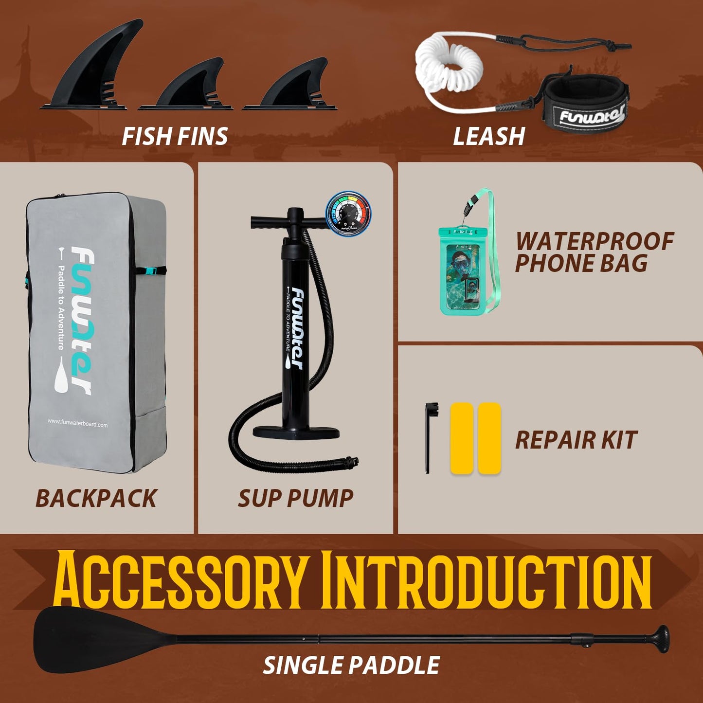 FunWater SUP Inflatable Stand Up Paddle Board Ultra-Light Inflatable Paddleboard with SUP Accessories,Fins,Adjustable Paddle, Pump,Backpack, Leash, Waterproof Phone Bag(Yellow)