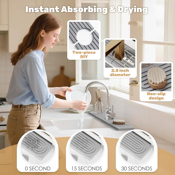 23.6''x4.8''Stone Faucet Mat for Kitchen Sink, Diatomite Quick Dry Kitchen Sink