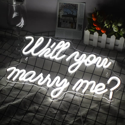 Wanxing Will You Marry Me Neon Sign - Marry Me Sign, White LED Wedding Proposal Decorations for Valentine's Day, Girlfriend