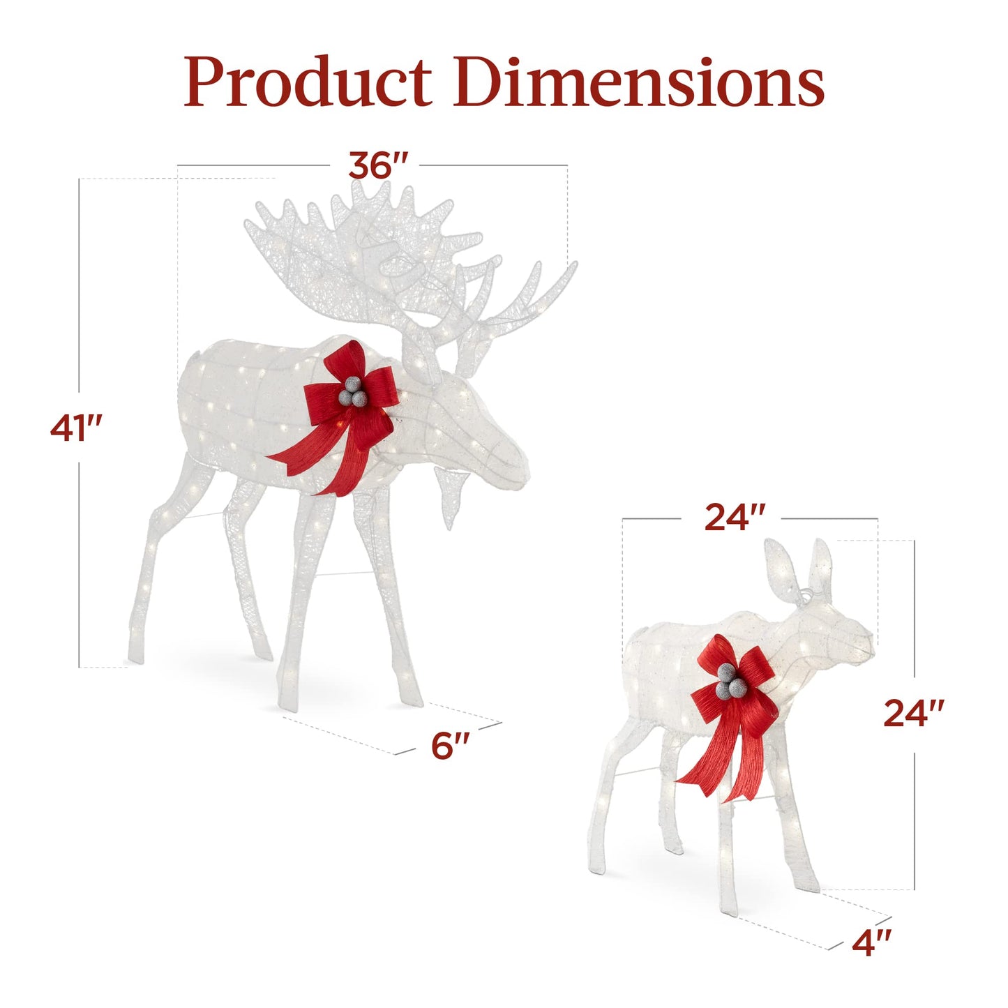 Best Choice Products 2-Piece Moose Family, Lighted Outdoor All-Weather Christmas Yard Decoration Light-Up Décor Set w/ 170 LED Lights, Ground Stakes, Zip Ties - White