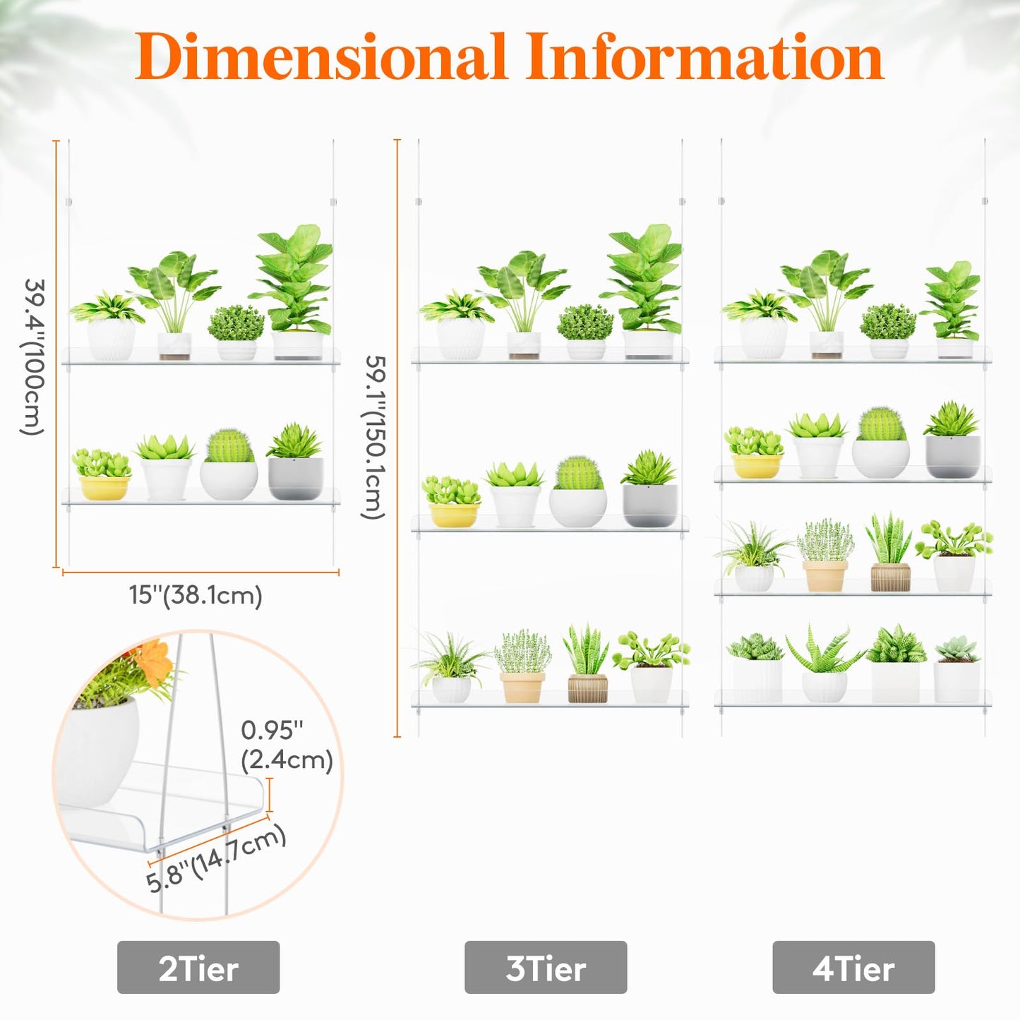 Lifewit 2-Tier Window Plant Shelves 15", Acrylic Adjustable Hanging Floating Shelf, Window Sill Extender for Succulent Plants, Micro Greens, Seed Starter Pots, Herb Planters 38 x 15 cm/15x6