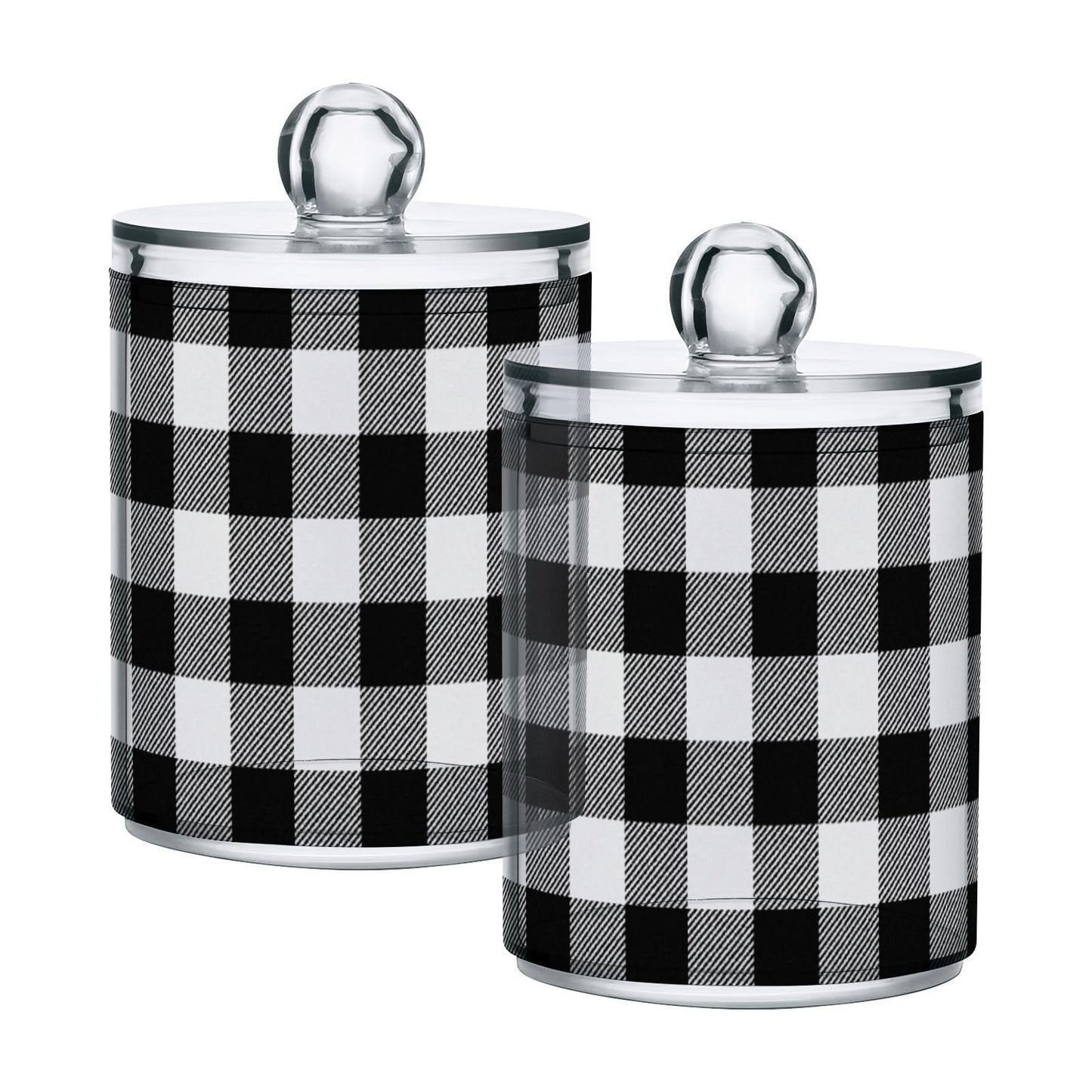 Gravopti Black and White Buffalo Plaid 14oz Storage Jars with Lids, Clear Plastic Airtight Kitchen Food Canisters for Candy, Salt, Coffee Beans, 2 Pack